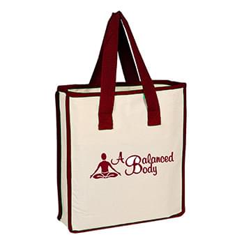 Canvas Shopper with Colored Handles and Piping Accents
